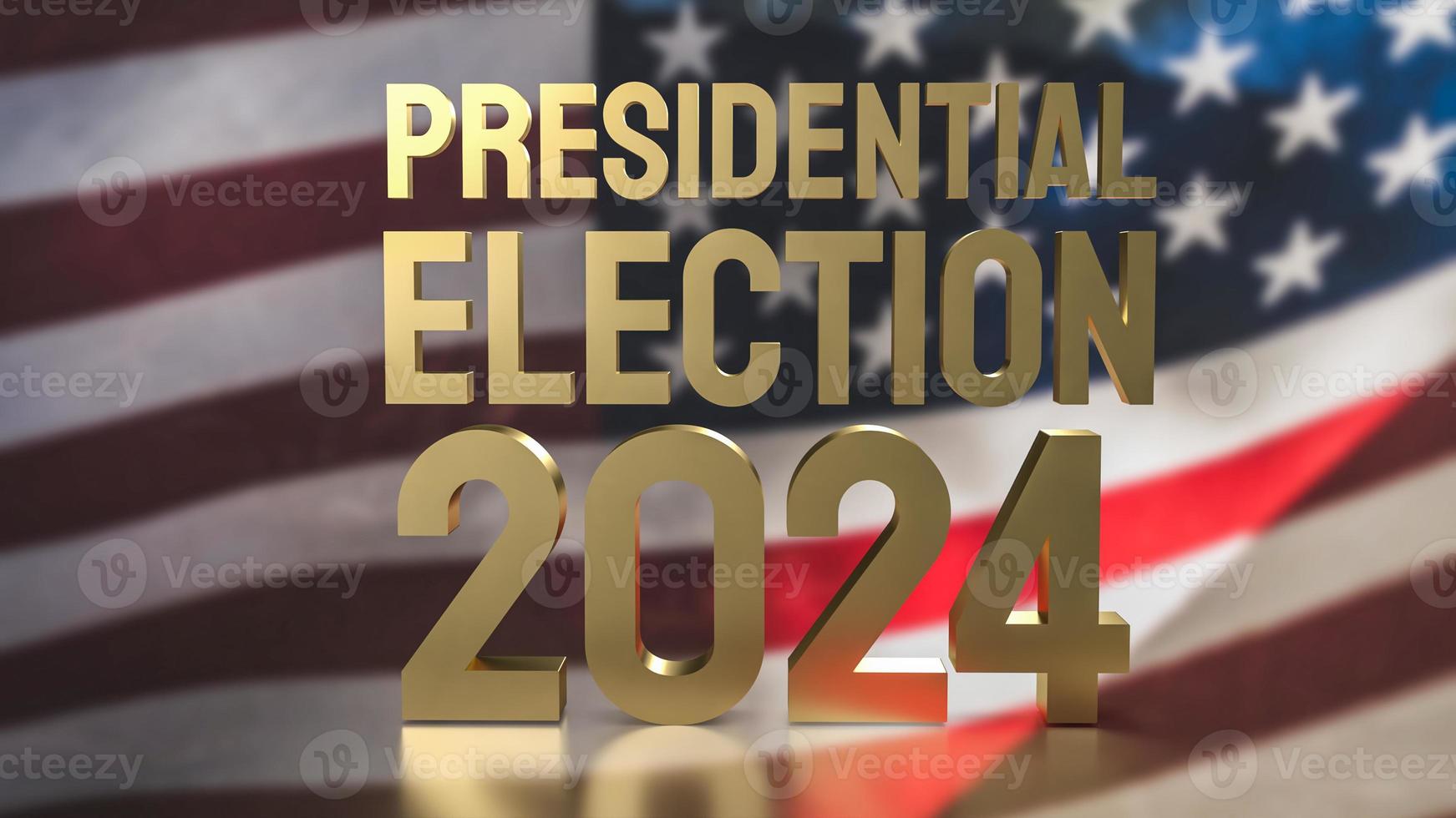 el Estados Unidos bandera y oro texto presidencial elección 2024 para votar concepto 3d representación foto