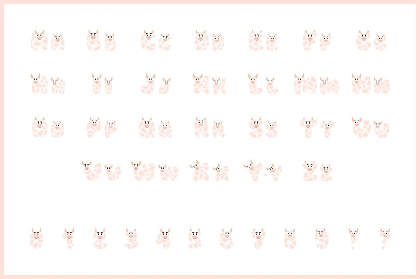 Cow alphabet in cartoon style vector