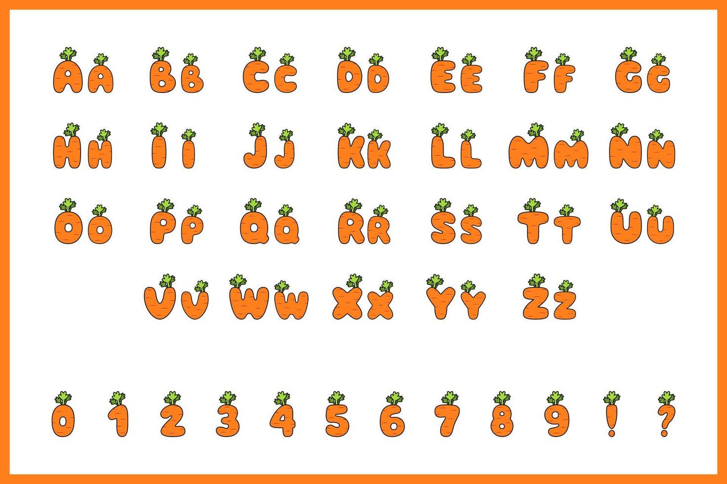 Carrot alphabet in cartoon style vector