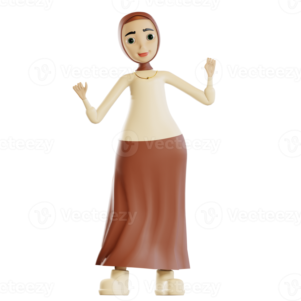 3d hijab character happy pose png