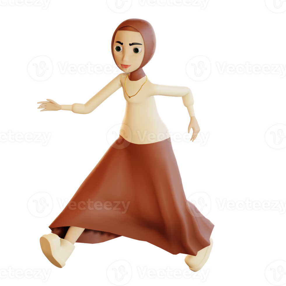 3d hijab character running and jump png