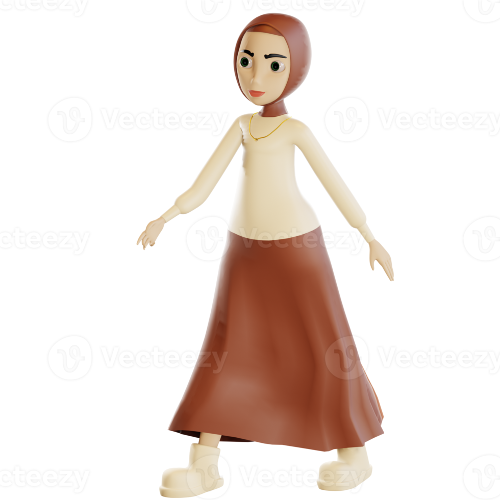 3d hijab character walking away png