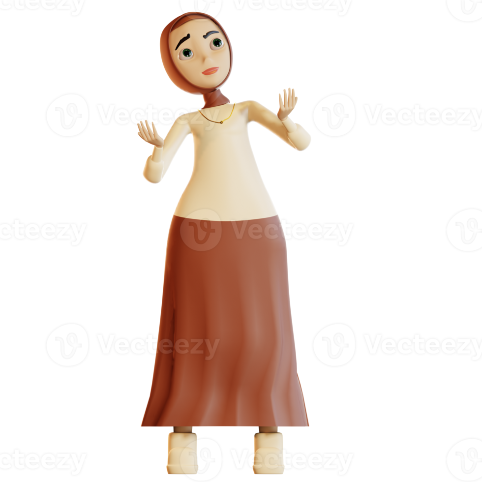 3d hijab character confused pose png