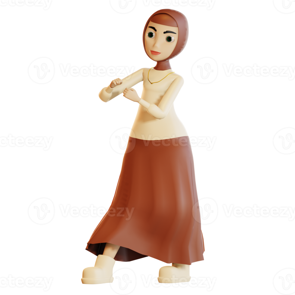 3d hijab character ready for fight png