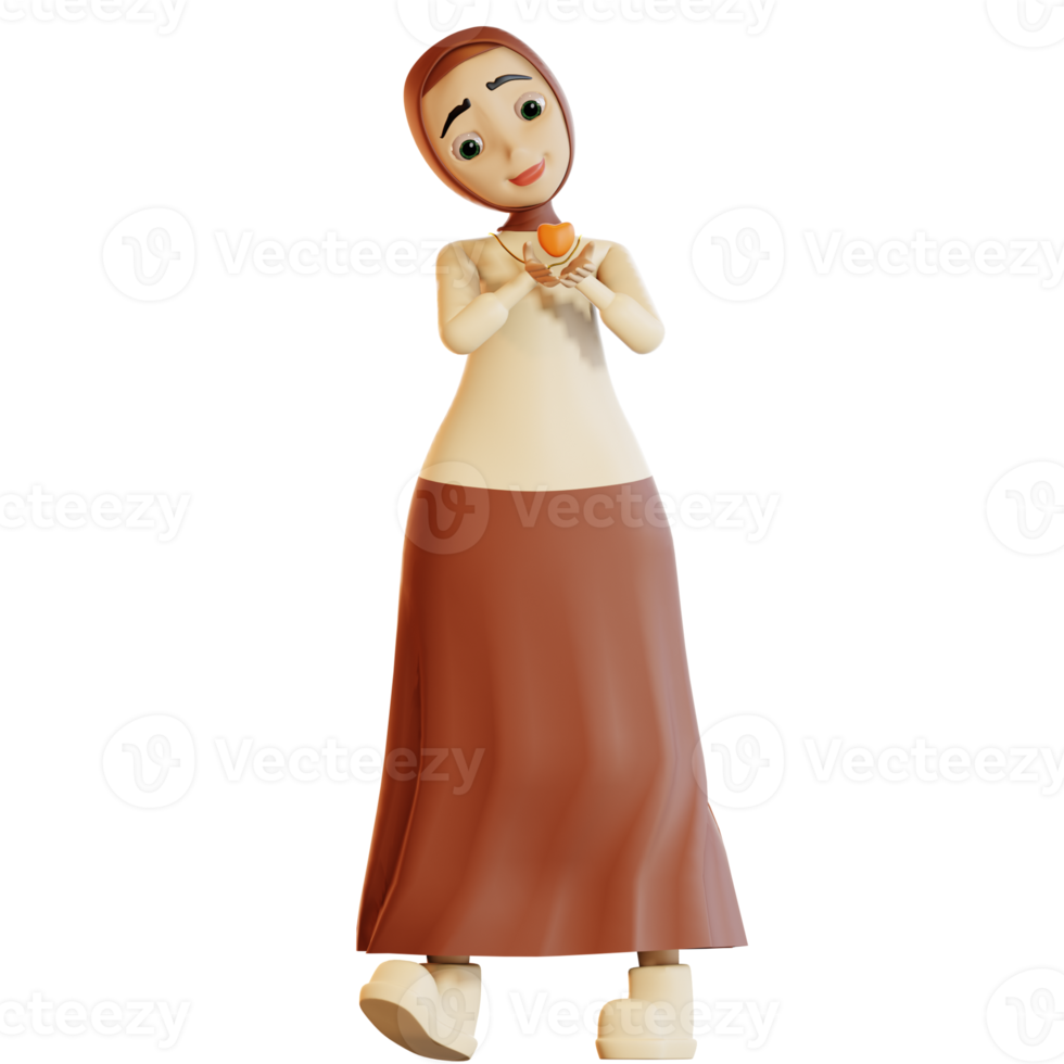 3d hijab character spread love png