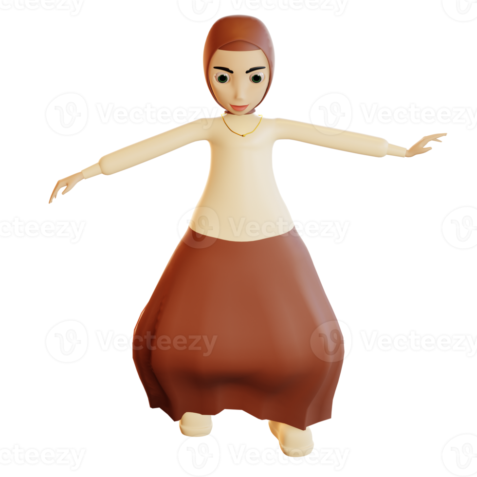 3d hijab character high jump png