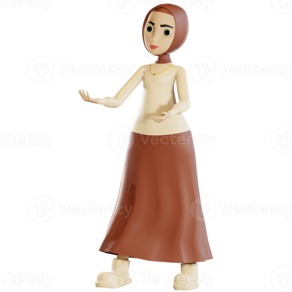 3d hijab character talking something png