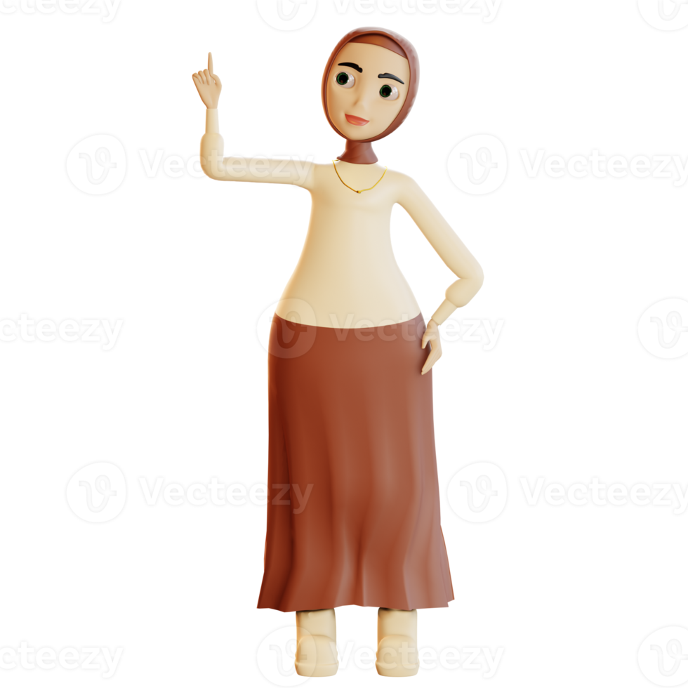 3d hijab character pointing up png