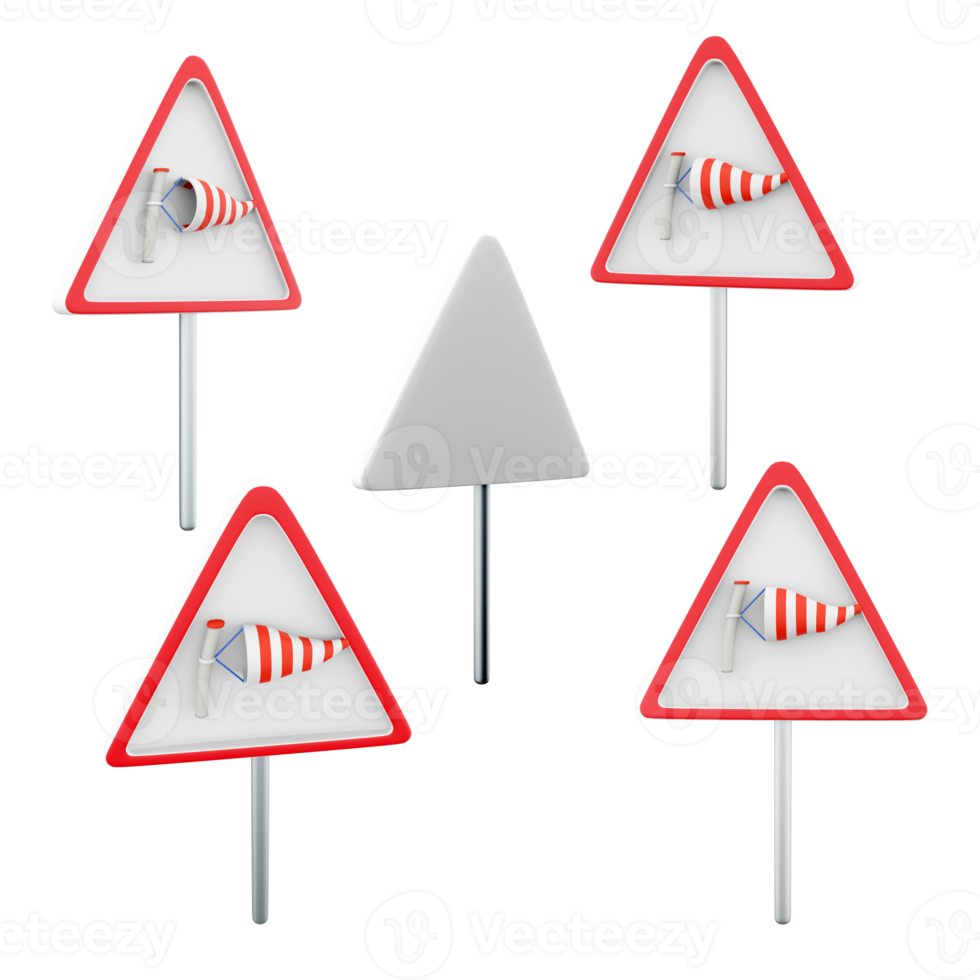 3d rendering side wind road sign different positions icon set. 3d render road sign concept icon set. Side wind. png