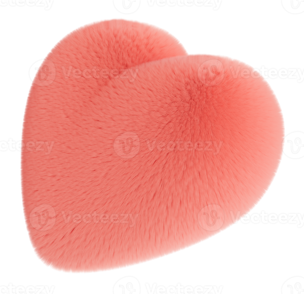 Fluffy pink 3D shape on transparent background. Furry, soft and hairy heart. Trendy, cute design element. Cut out object. 3D rendering. png