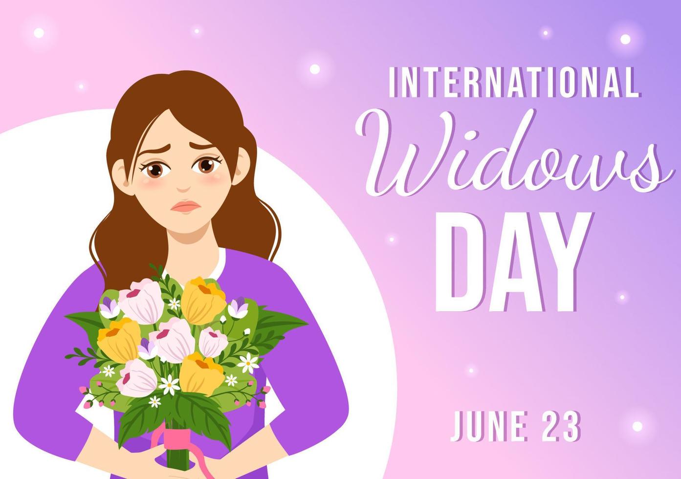 International Widows Day Vector Illustration on June 23 with Woman Mourns and Injustice Faced by Widow in Flat Cartoon Hand Drawn Templates