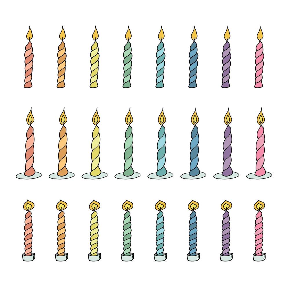 juego de velas de cumpleaños en llamas. ilustración de un solo garabato. clipart dibujado a mano para tarjeta, logotipo, diseño vector