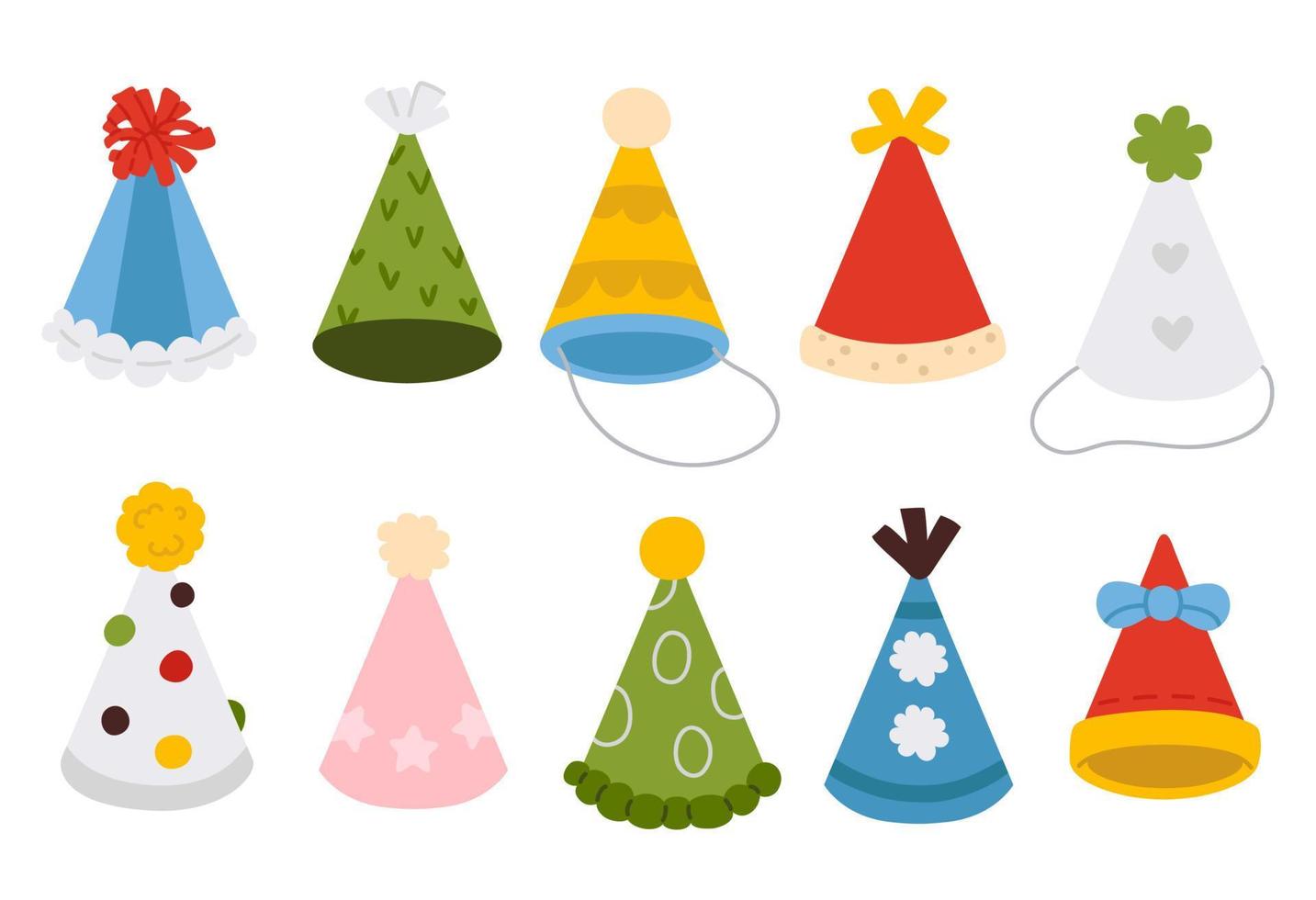 set of doodle colored party hats vector