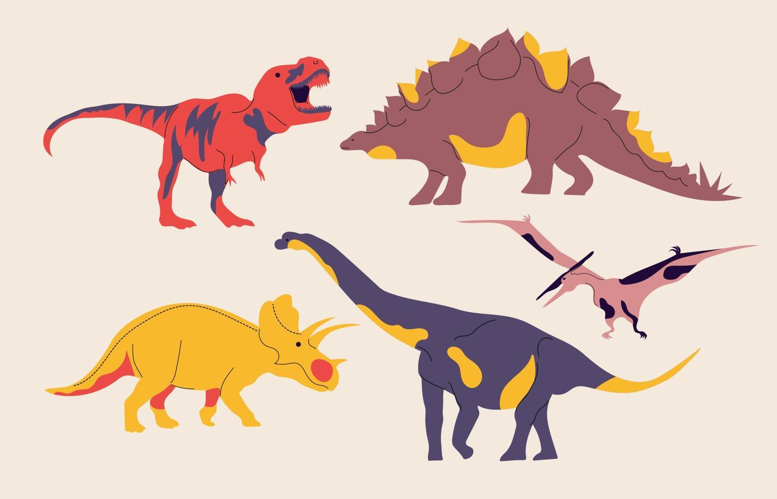 conjunto con dibujos animados dinosaurios aislado en arenoso antecedentes. vector ilustración para impresión en envase papel, tela, tarjeta postal, ropa.