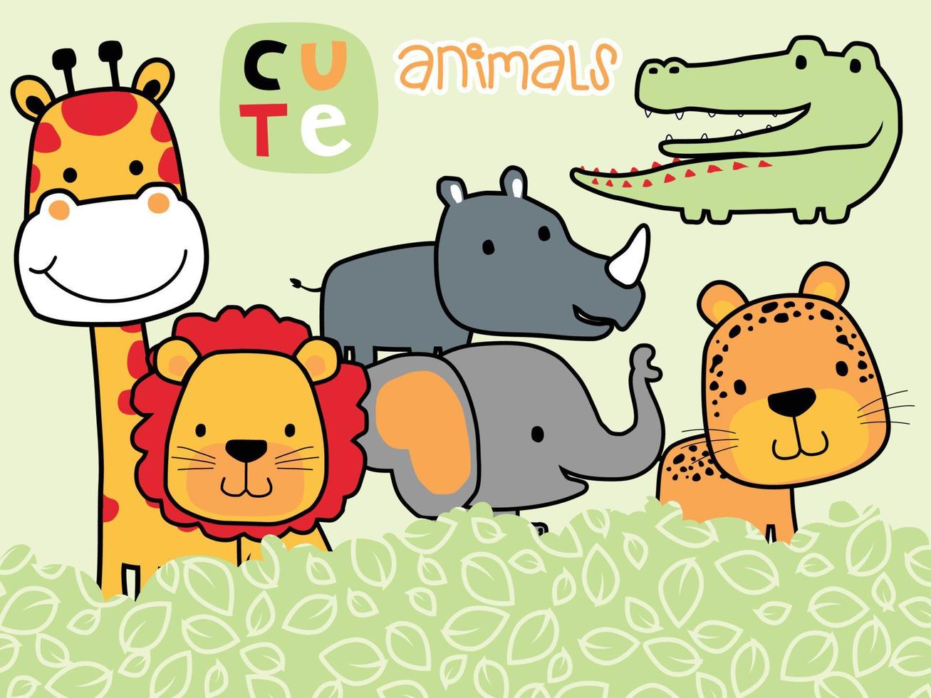 vector conjunto de linda animales dibujos animados