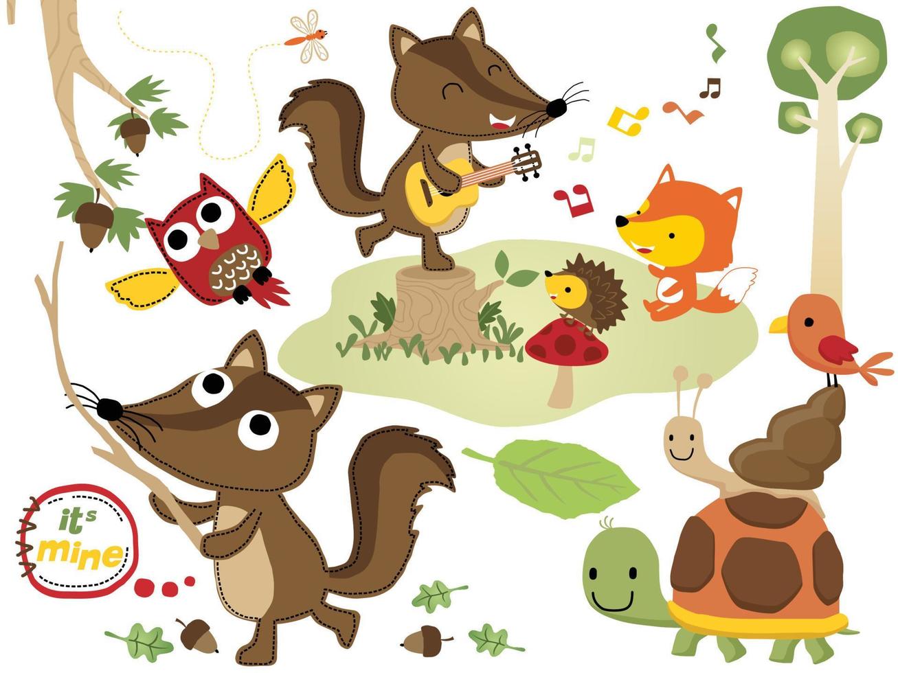 vector set of funny woods animals cartoon illustration