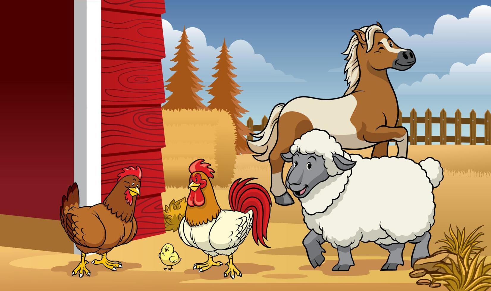animals farm in the barn vector