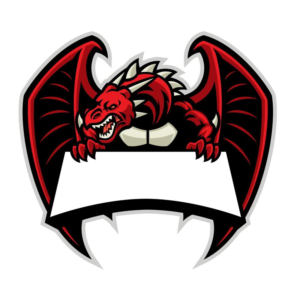 angry dragon mascot with blank signage for text space vector