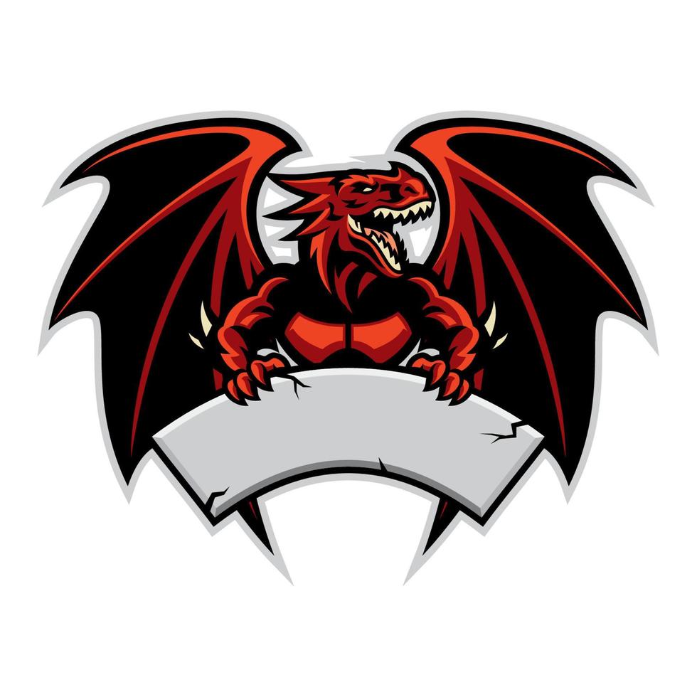 dragon mascot hold the blank sign for text space vector
