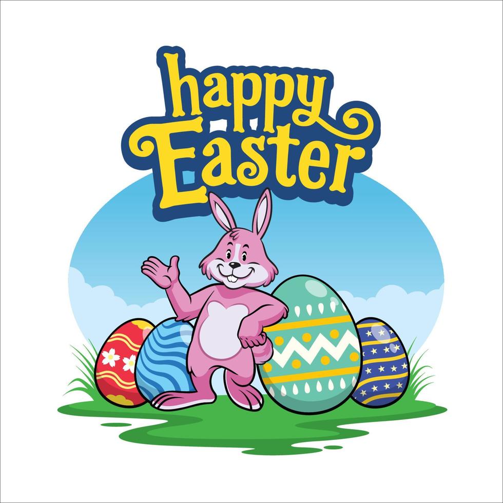 easter rabbit with easter eggs vector