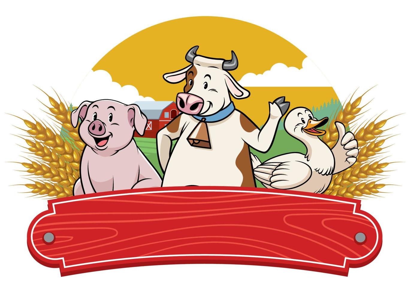 farm animal with old wooden blank space vector