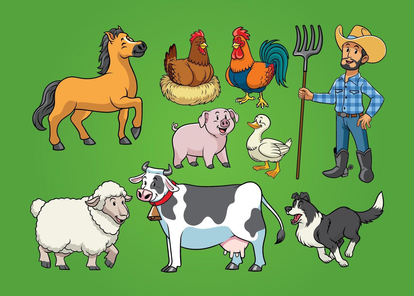 granjero y animales granja conjunto vector