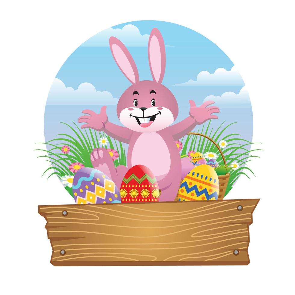 happy rabbit with easter eggs vector