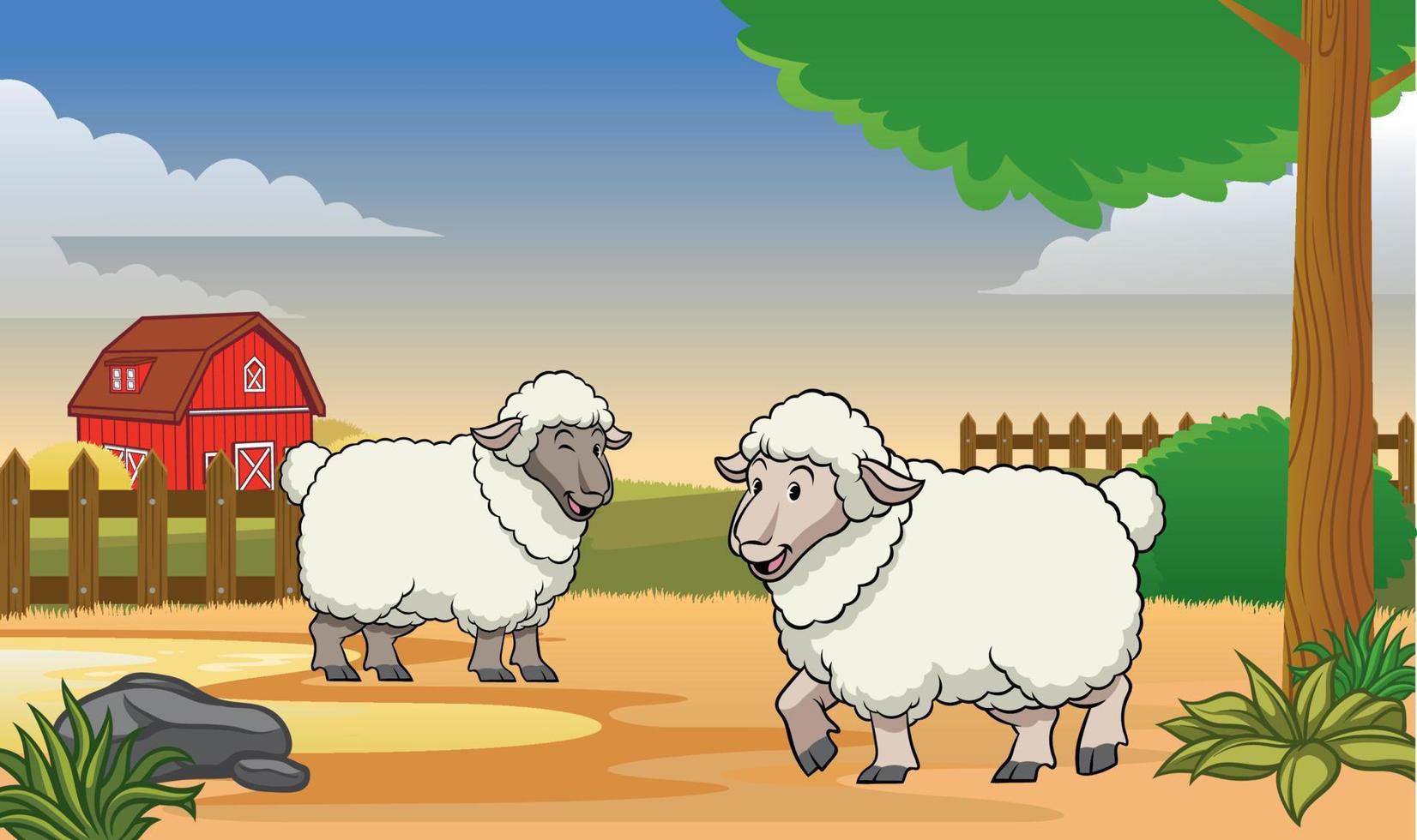 happy sheep in the farm with cartoon style vector