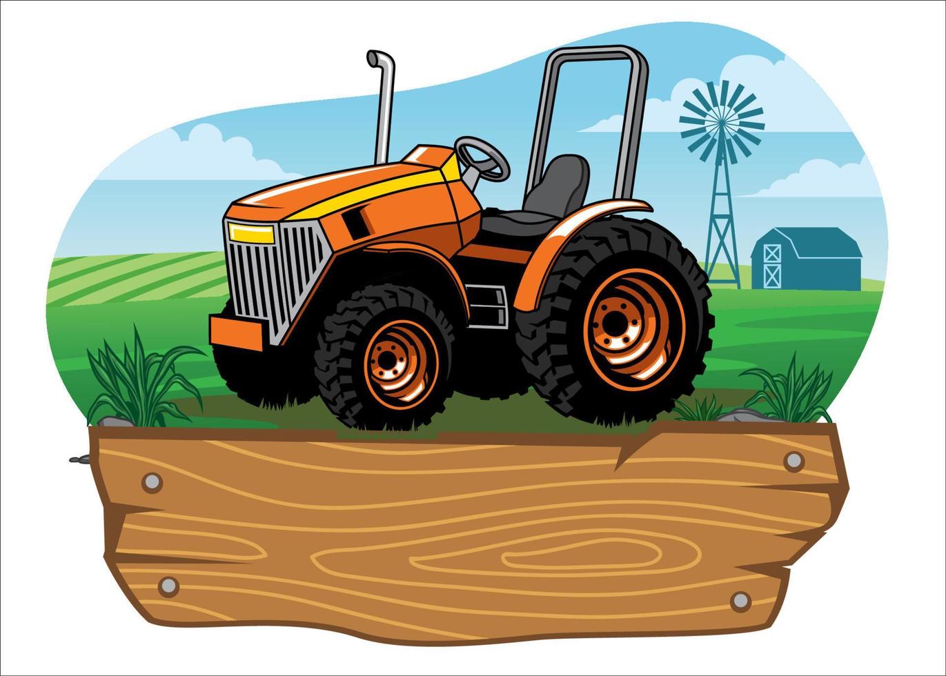 farm tractor in the farming land vector