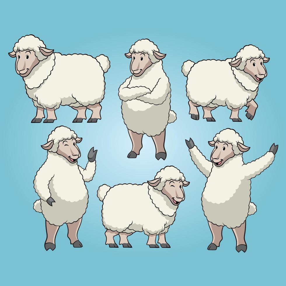sheep with cartoon style set vector