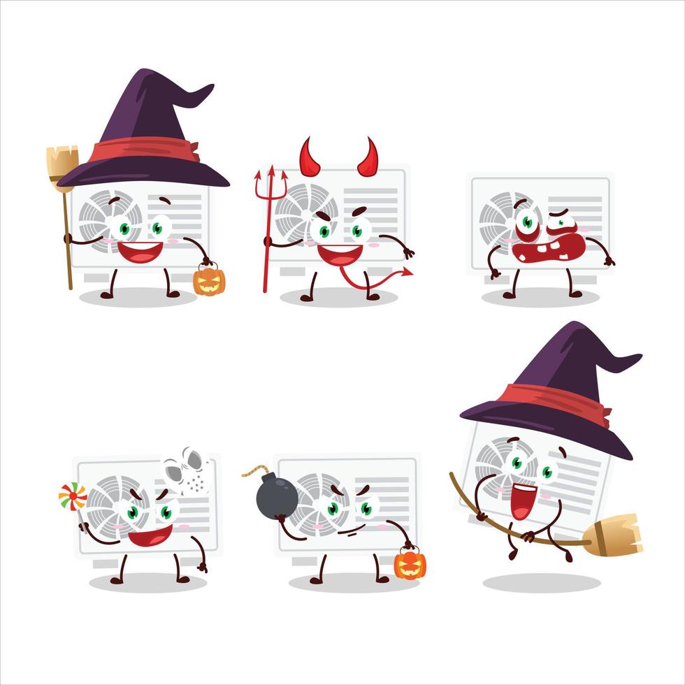 Halloween expression emoticons with cartoon character of air conditioner outdoor vector