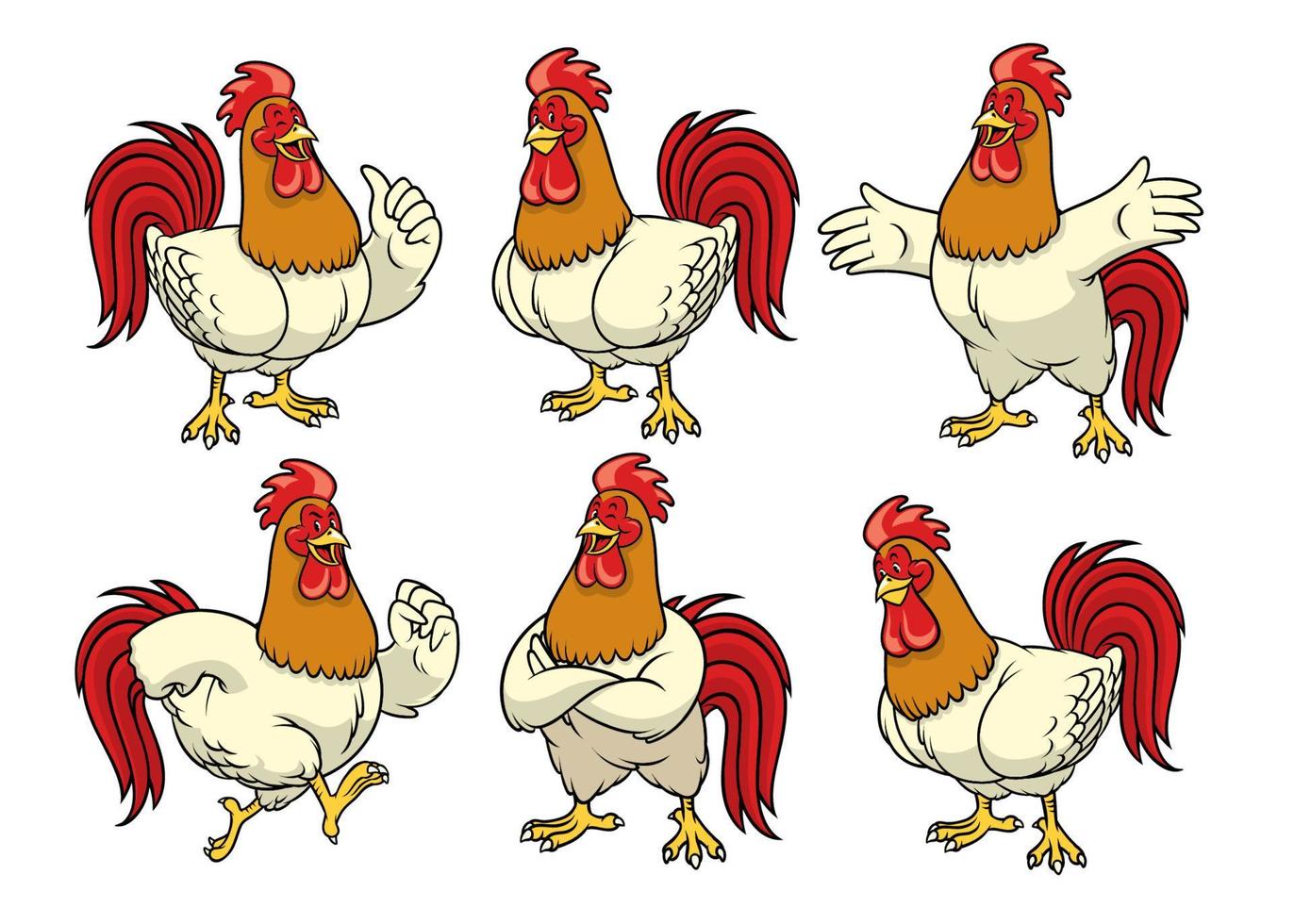 gallo conjunto con dibujos animados estilo vector