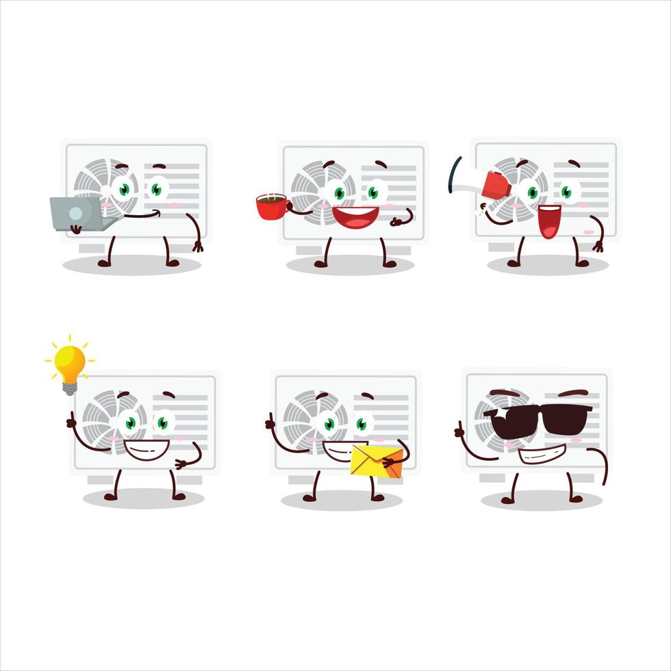 Air conditioner outdoor cartoon character with various types of business emoticons vector
