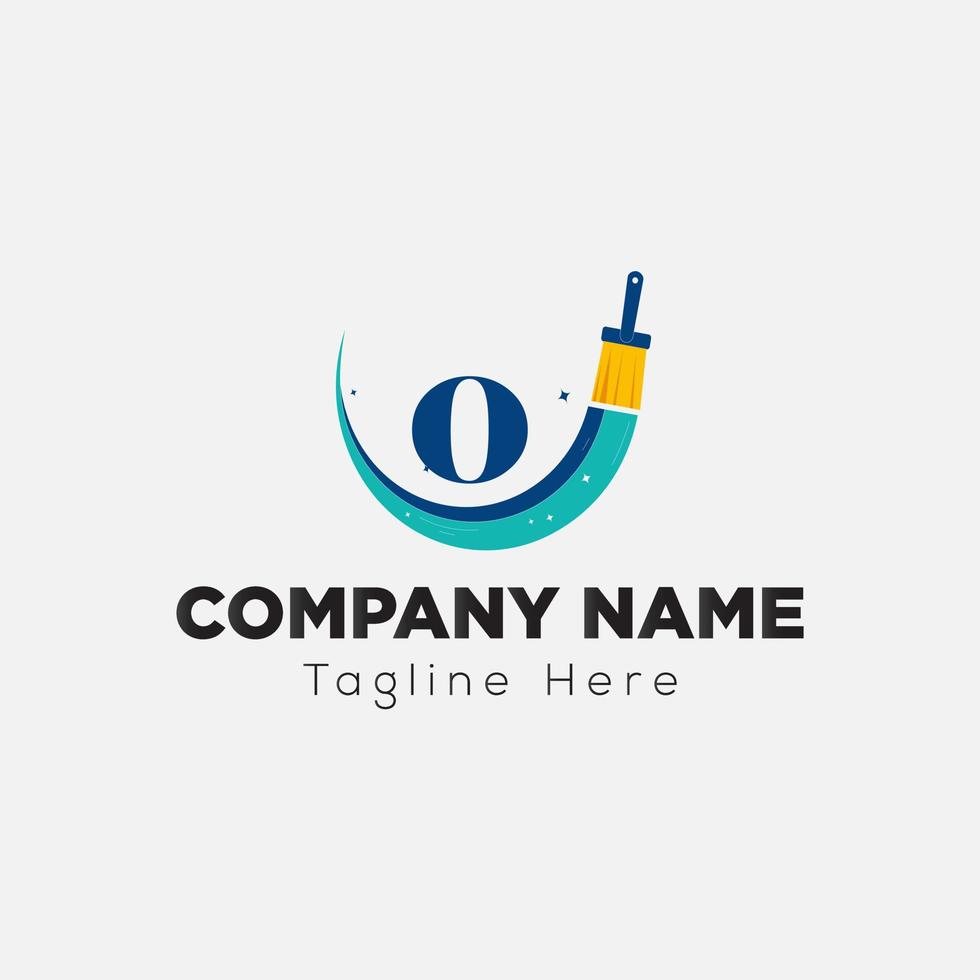 Paint Logo On Letter O Template. Paint Logo On O Letter, Initial Paint Sign Concept Template vector