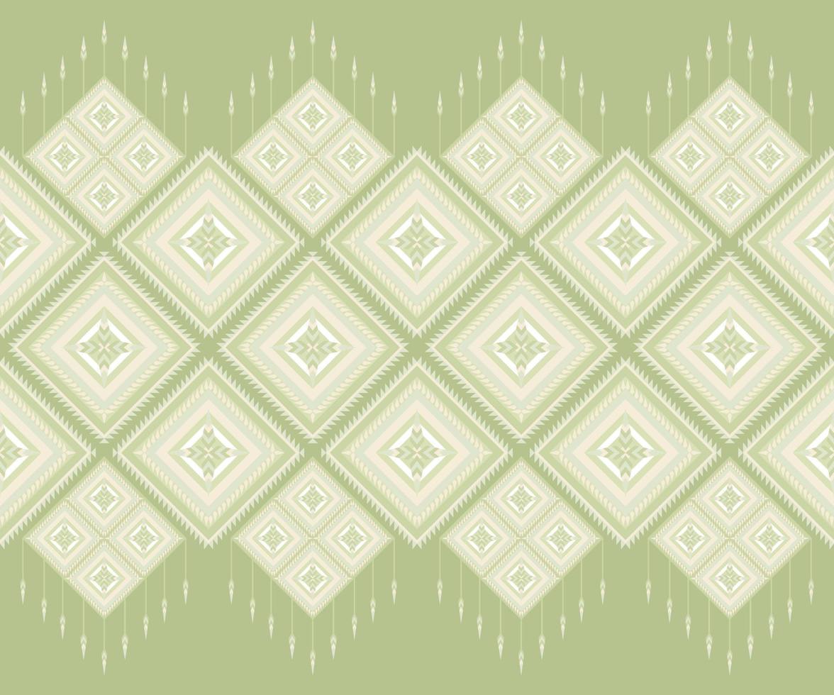 Ethnic folk geometric seamless pattern in light green tone in vector illustration design for fabric, mat, carpet, scarf, wrapping paper, tile and more