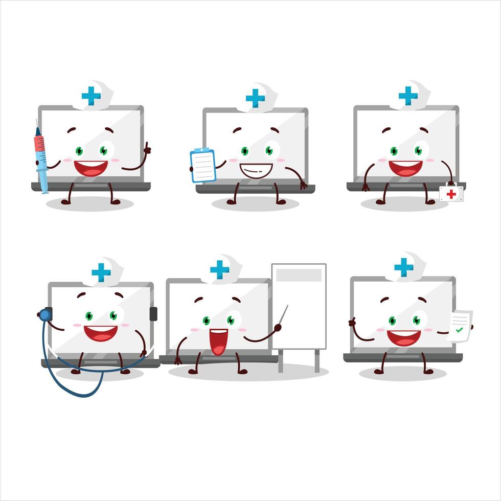 Doctor profession emoticon with laptop cartoon character vector