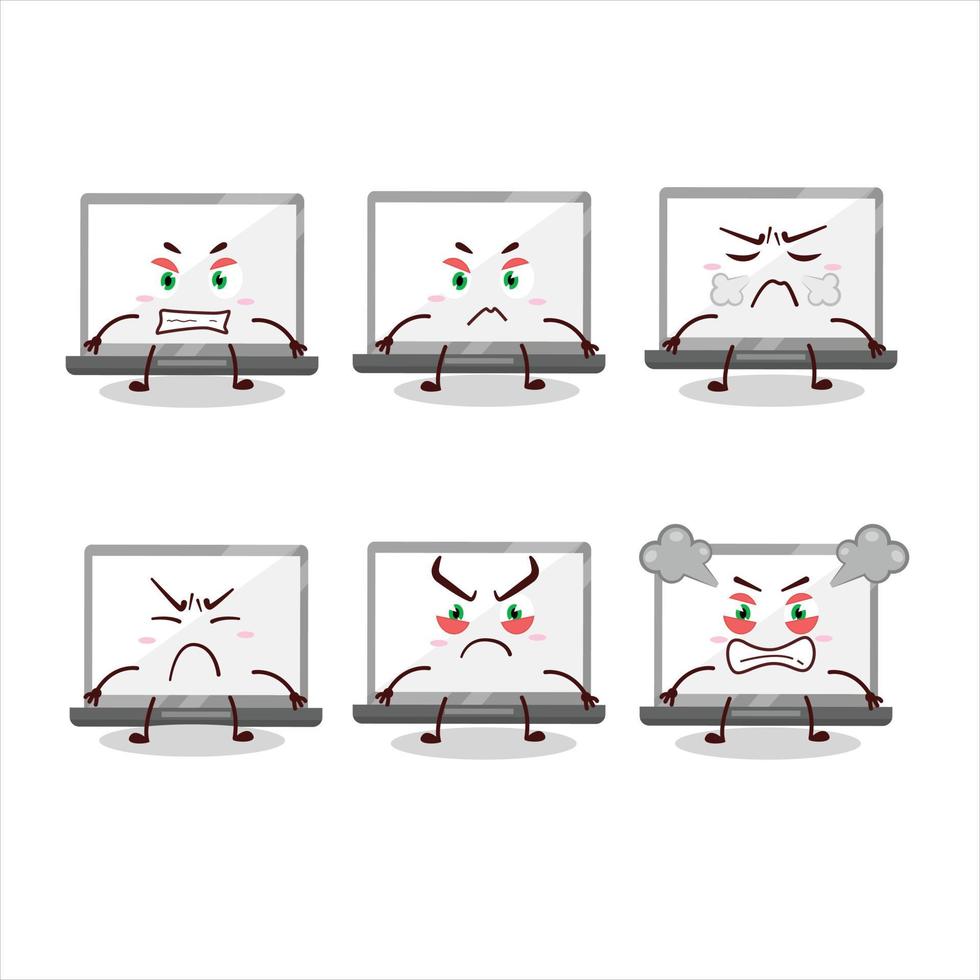 Laptop cartoon character with various angry expressions vector