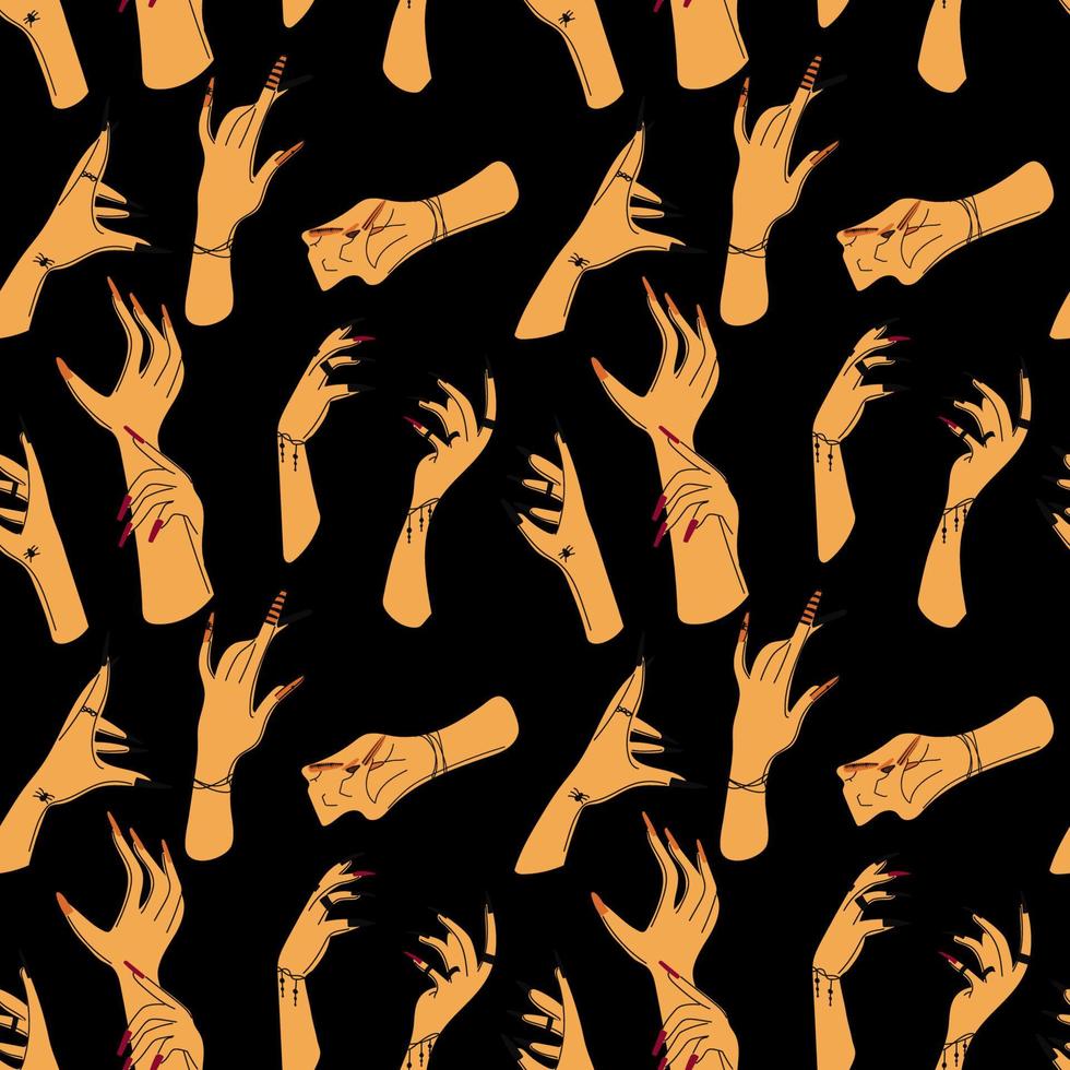 Vector seamless pattern with couple and single hands. Trendy background for design of fabric, packaging, phone case, astrology, wrapping paper