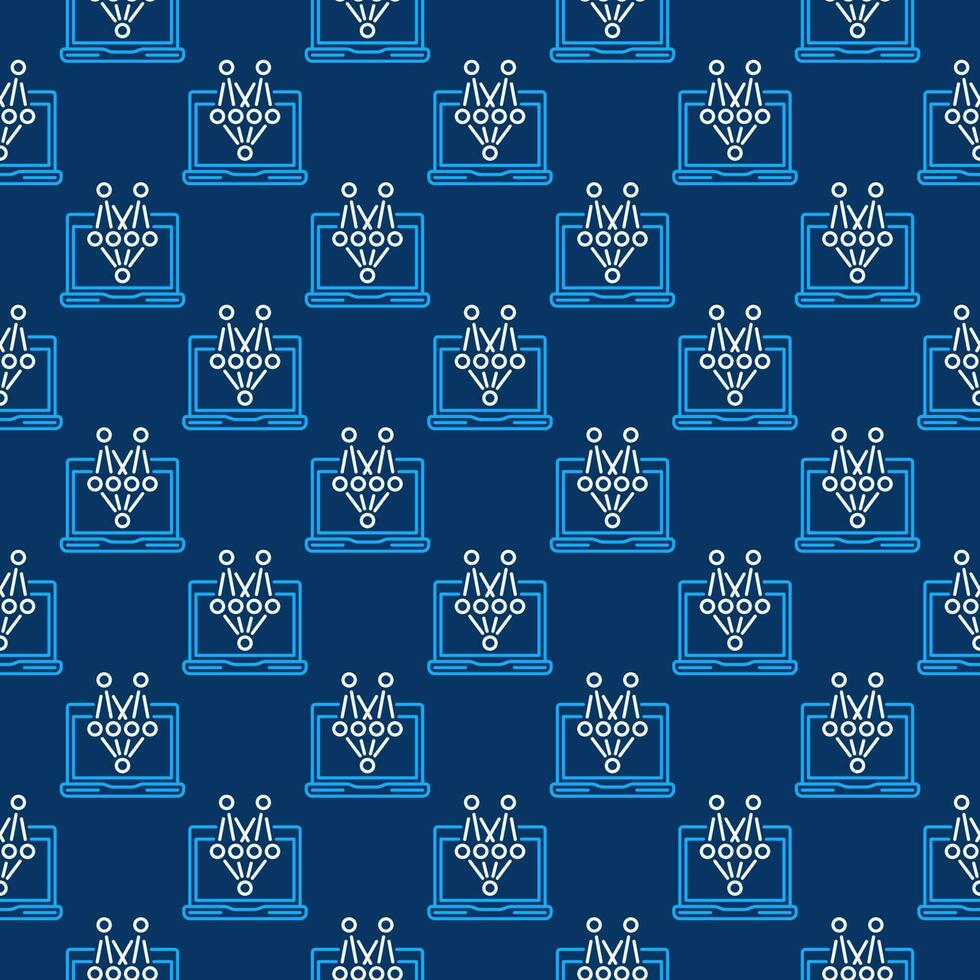 Laptop with Neural Network vector concept blue line seamless pattern
