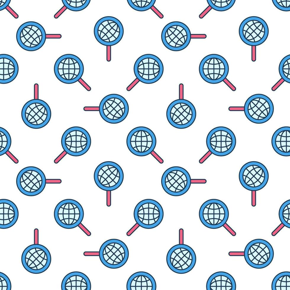 Magnifier with Globe vector colored seamless pattern