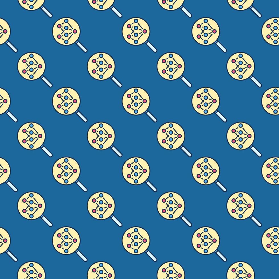 Neural Network and Magnifier vector colored seamless pattern