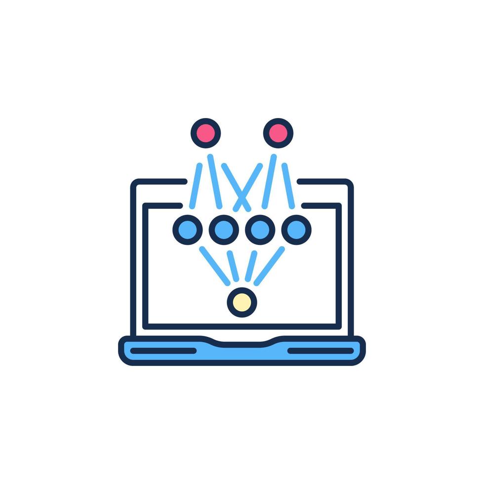 Neural Network on Laptop Screen vector concept colored icon