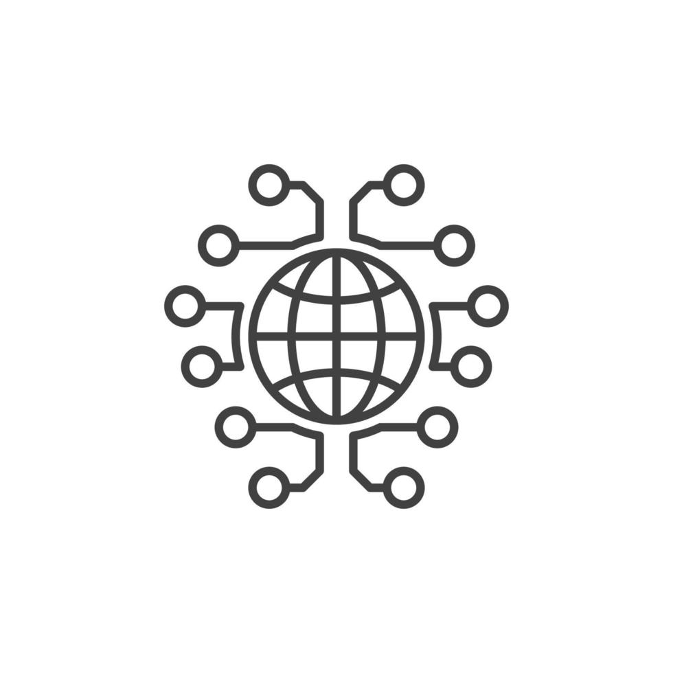 Neural Network with Earth Globe vector Global Brain concept line icon