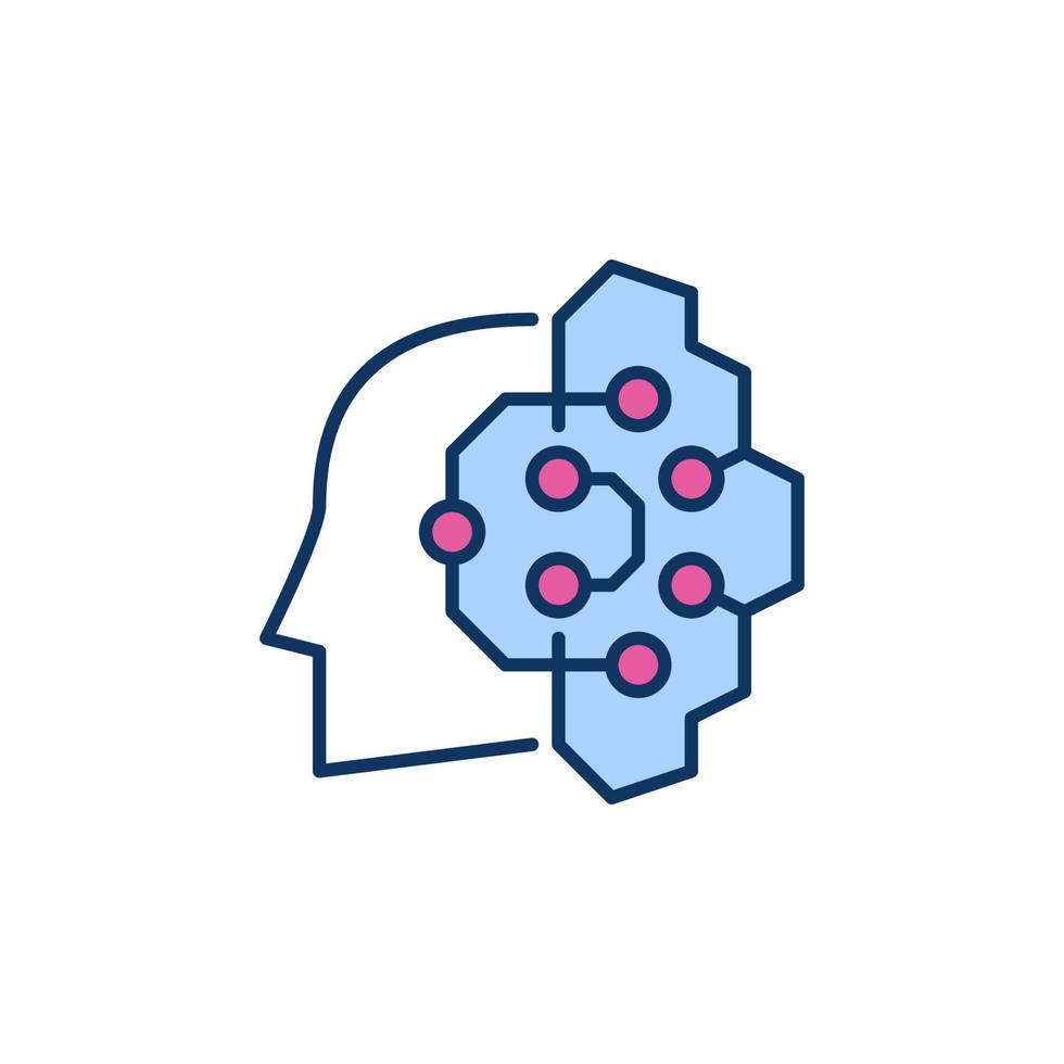 Vector AI Head with Circuits concept colored icon or sign