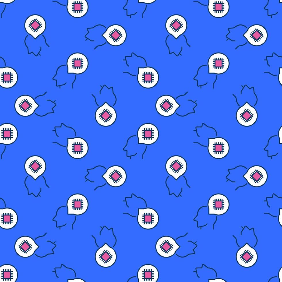 Speech Bubble with CPU and Head vector colored seamless pattern