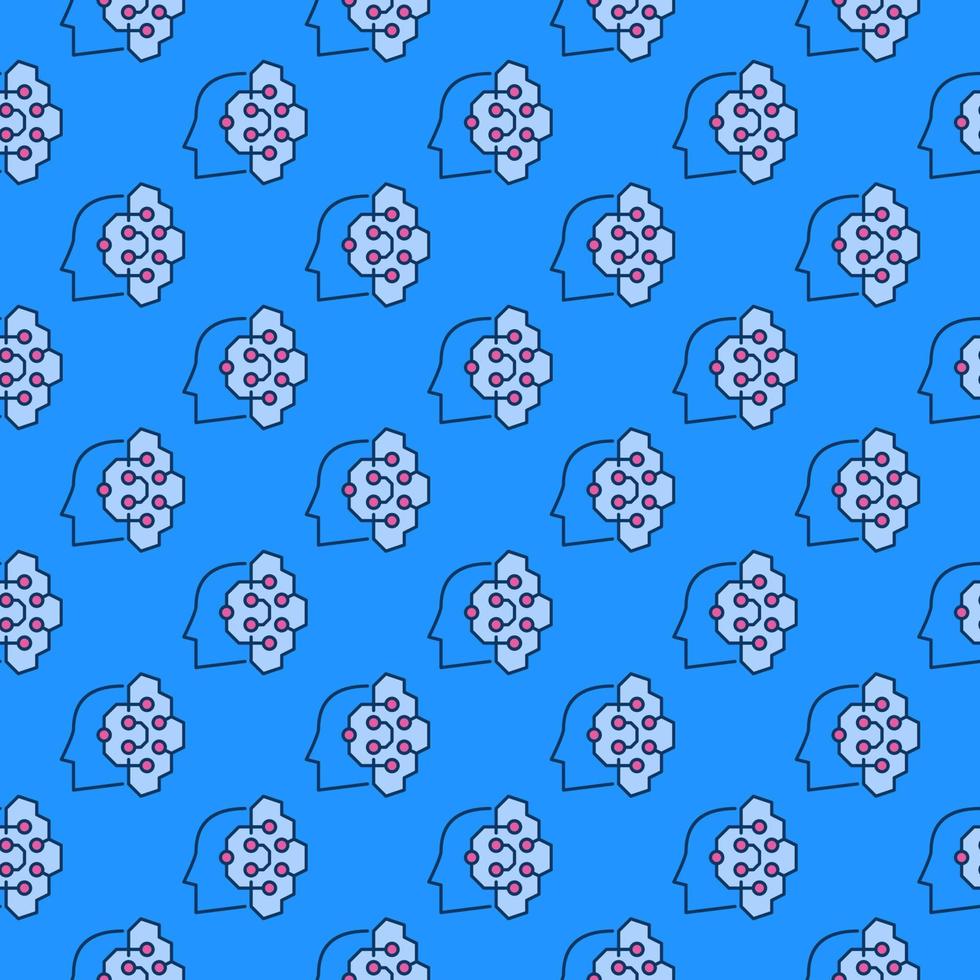 Vector AI Head with Circuits colored seamless pattern