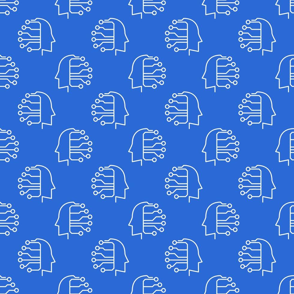 Artificial Intelligence Head vector Technology blue line seamless pattern