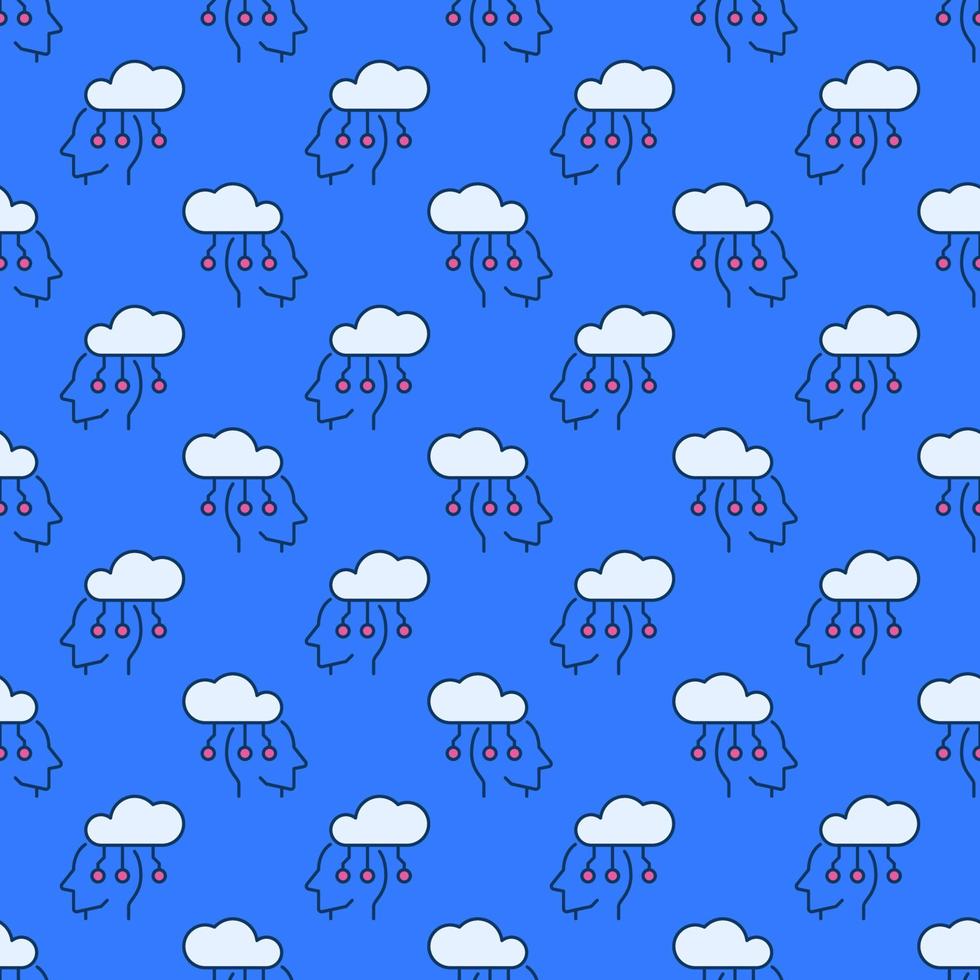 Cloud connected with Head vector colored seamless pattern
