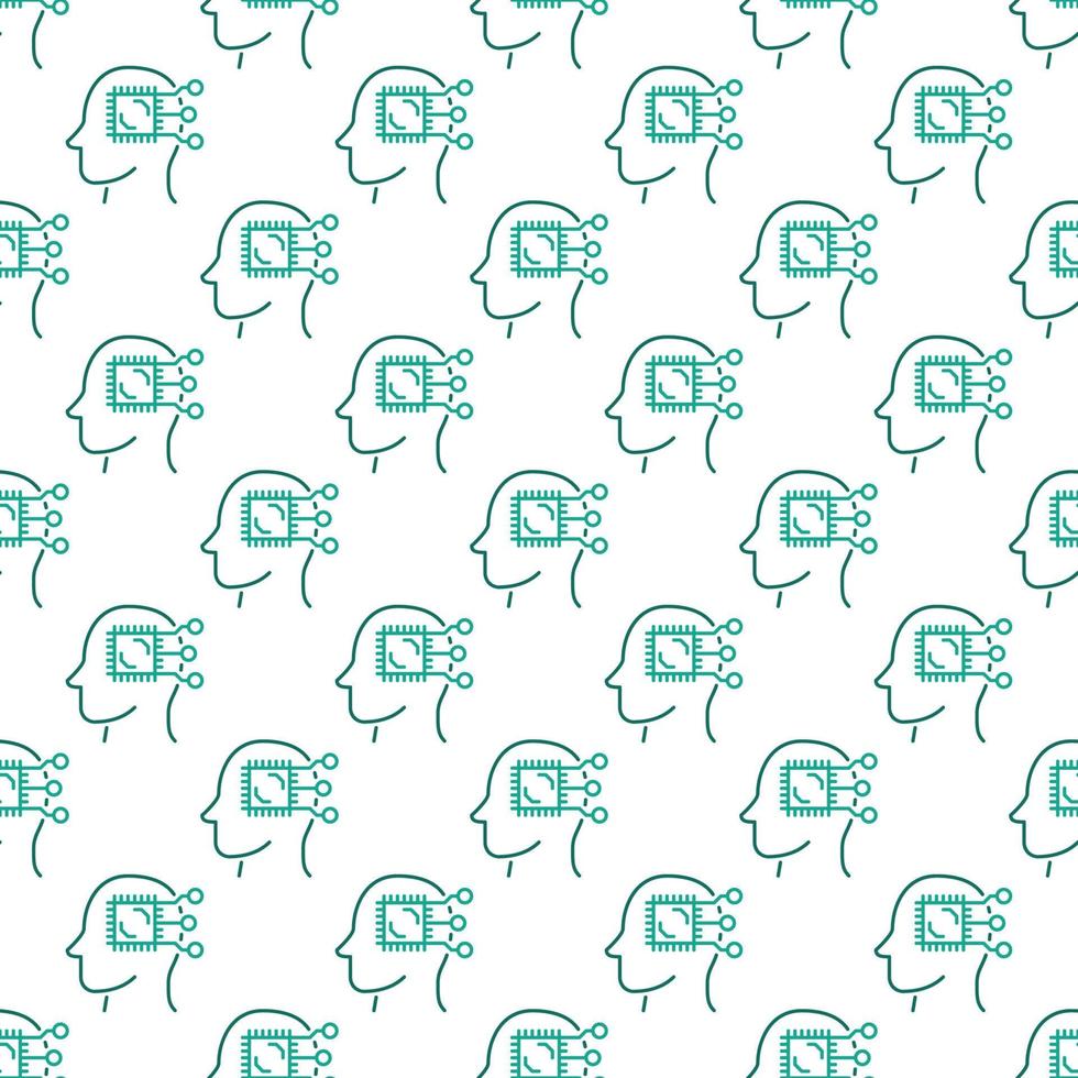 Computer Chip inside Head vector outline seamless pattern