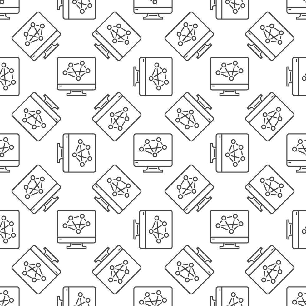 Computer Screen with Neural Network vector line seamless pattern